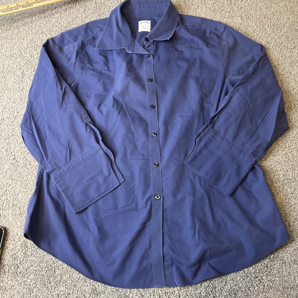 Brooks Brothers Dress Shirt Mens 16 34/35 Blue 346 Fitted Non‎ Iron Cotton